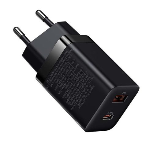 BASEUS SUPER SI PRO hálózati töltő USB+Type-C aljzat (30W, PD gyorstöltő 3.0) FEKETE