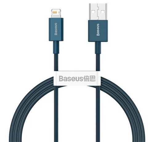 BASEUS SUPERIOR adatkábel (USB - lightning, 2.4A, PD gyorstöltő, 100cm, törésgátló) SÖTÉTKÉK