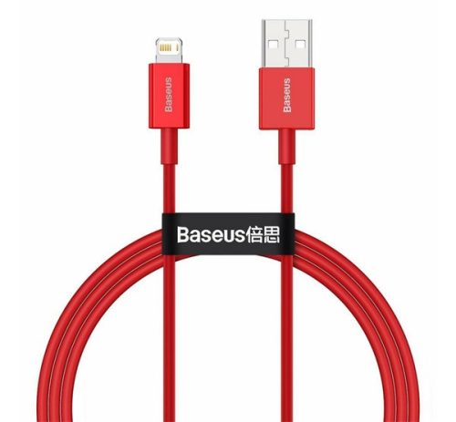 BASEUS SUPERIOR adatkábel (USB - lightning, 2.4A, PD gyorstöltő, 100cm, törésgátló) PIROS