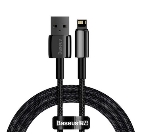 BASEUS TUNGSTEN GOLD adatkábel (USB - lightning, 2.4A, gyorstöltő, 200cm, törésgátló) FEKETE