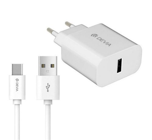 DEVIA hálózati töltő USB aljzat (10W + Type-C kábel) FEHÉR