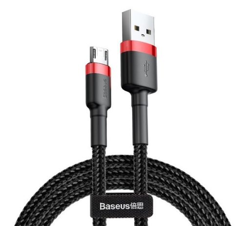 BASEUS CAFULE adatkábel (USB - microUSB, 2A, gyorstöltő, 300cm, törésgátló) PIROS/FEKETE