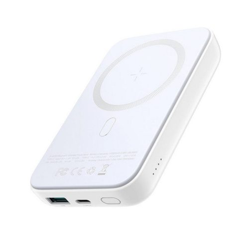 JOYROOM vésztöltő Type-C+USB aljzat (10000mAh, 20W, PD gyorstöltő, wireless, MagSafe, mini) FEHÉR