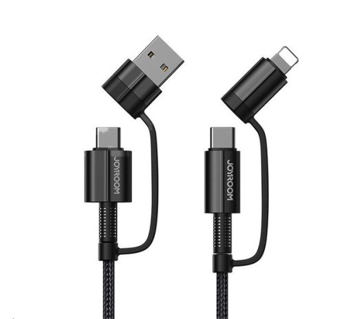 JOYROOM töltőkábel 4in1 (Type-C/USB - Type-C/lightning, 3A, 60W, PD gyorstöltő, 120cm) FEKETE