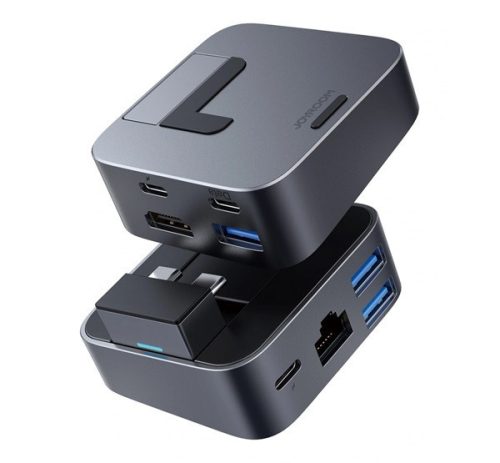 JOYROOM J-CUBE Type-C hub (elosztó, HDMI, 3 USB 3.0, Type-C, Thunderbolt 3, Lan csatlakozó) SÖTÉTSZÜRKE Macbook Pro