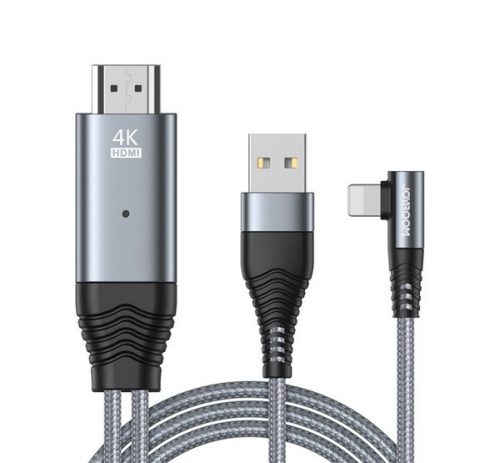 JOYROOM adatkábel (HDMI - lightning/USB csatlakozó, töltés, 4K minőség, 60 Hz, 300cm) SZÜRKE