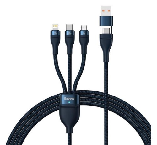 BASEUS adatkábel (2in1 USB/Type-C - 3in1 lightning/microUSB/Type-C, 5A, gyorstöltő, 100W, 120cm) SÖTÉTKÉK