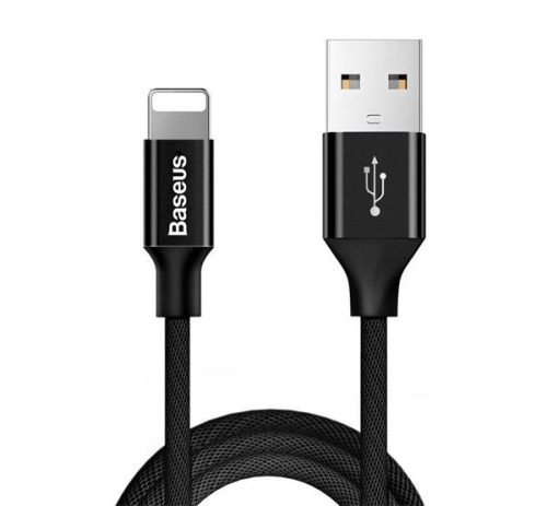 BASEUS YIVEN adatkábel (USB - lightning, 2A, gyorstöltő, 180cm, cipőfűző) FEKETE