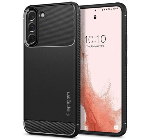 SPIGEN RUGGED ARMOR szilikon telefonvédő (ütésállóság, légpárnás sarok, karbon minta) FEKETE