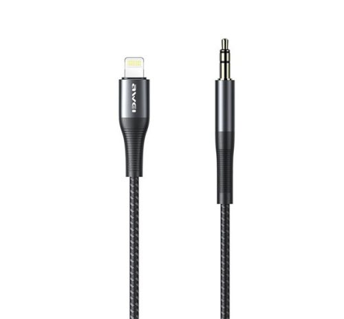 AWEI CL-116L audió kábel (3.5mm jack - lightning, 100cm, cipőfűző) FEKETE