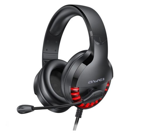 AWEI ES-770I fejhallgató SZTEREO (3.5mm jack/USB csatlakozó, hangerőszabályzó, gamer) FEKETE