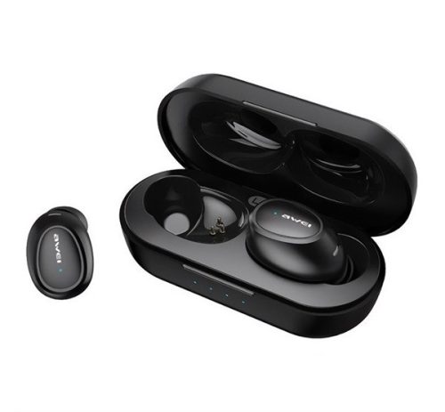 AWEI T16 bluetooth fülhallgató SZTEREO (v5.0, TWS, vízálló, extra mini + töltőtok) FEKETE