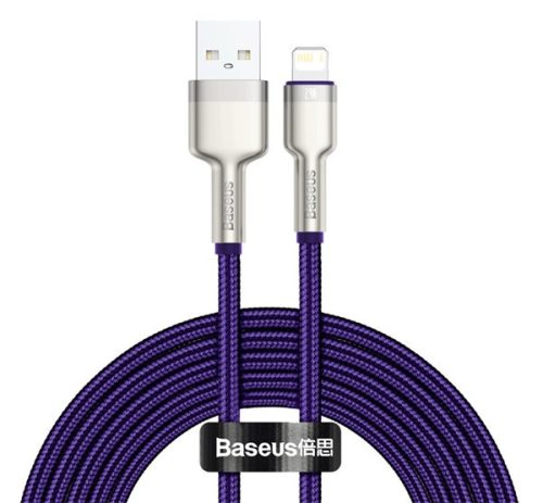 BASEUS CAFULE adatkábel (USB - lightning, 2.4A, gyorstöltő, 200cm, cipőfűző) LILA