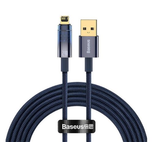 BASEUS EXPLORER adatkábel (USB - lightning, 2.4A, gyorstöltő, 200cm, cipőfűző) SÖTÉTKÉK