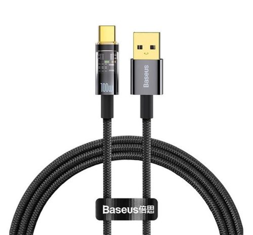 BASEUS EXPLORER adatkábel (USB - Type-C, 100W, gyorstöltő, 100cm, cipőfűző) FEKETE