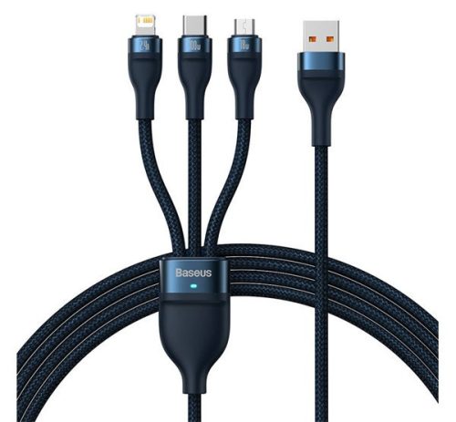 BASEUS FLASH SERIES adatkábel 3in1 (USB - lightning/microUSB/Type-C, 3.5A, gyorstöltő, 100W, 120cm) SÖTÉTKÉK