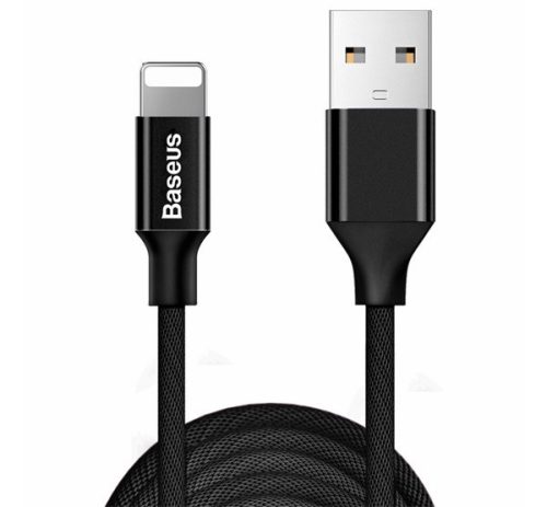 BASEUS YIVEN adatkábel (USB - lightning, 1.5A, gyorstöltő, 300cm, cipőfűző) FEKETE