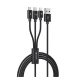 DEVIA adatkábel 3in1 (USB - lightning/microUSB/Type-C, 3A, gyorstöltő, 120cm) FEKETE