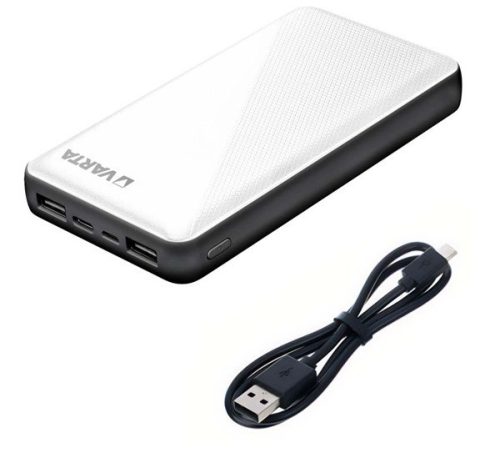 VARTA POWERBANK ENERGY vésztöltő 2 USB+Type-C aljzat (15000mAh, LED jelzés + microUSB kábel) FEHÉR