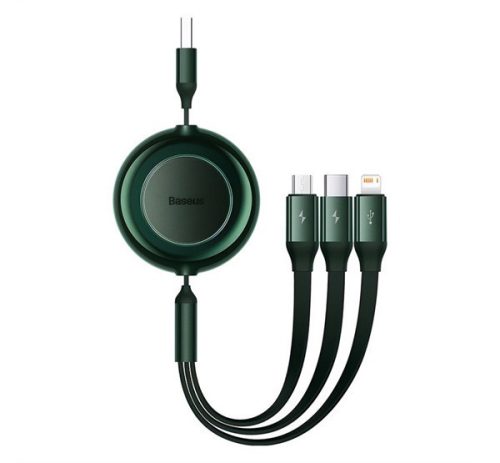 BASEUS adatkábel 3in1 (USB - lightning/microUSB/Type-C, 3.5A, 110cm, csévélhető) SÖTÉTZÖLD