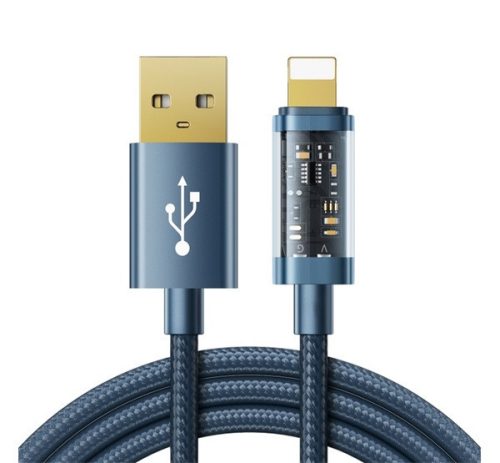 JOYROOM adatkábel (USB - lightning, 2.4A, 20W, PD gyorstöltő, 200cm, cipőfűző) SÖTÉTKÉK