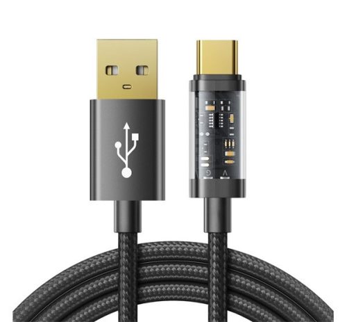 JOYROOM adatkábel (USB - Type-C, 3A, PD gyorstöltő, 120cm, cipőfűző) FEKETE