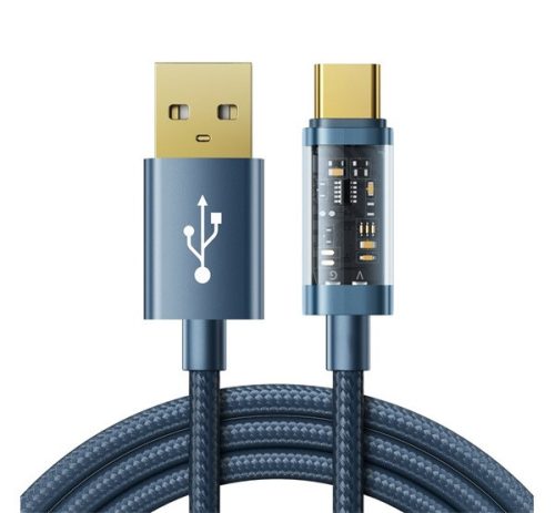 JOYROOM adatkábel (USB - Type-C, 3A, PD gyorstöltő, 120cm, cipőfűző) SÖTÉTKÉK