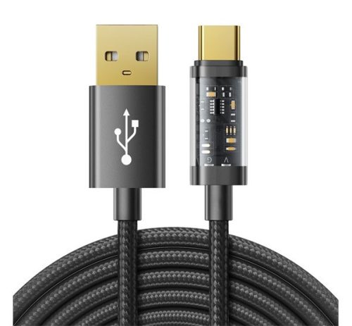 JOYROOM adatkábel (USB - Type-C, 3A, PD gyorstöltő, 200cm, cipőfűző) FEKETE