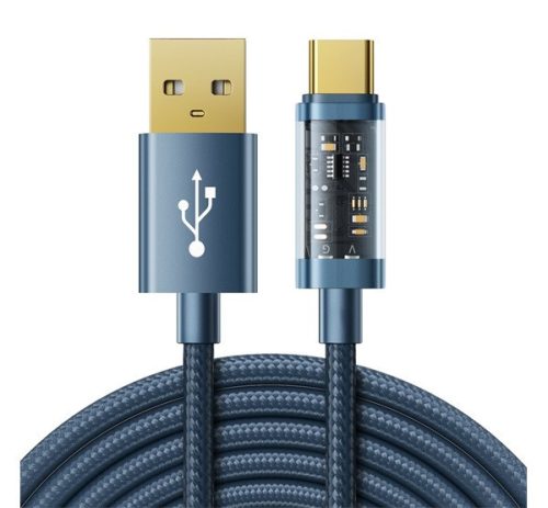 JOYROOM adatkábel (USB - Type-C, 3A, PD gyorstöltő, 200cm, cipőfűző) SÖTÉTKÉK