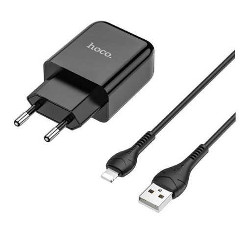 HOCO N2 hálózati töltő USB aljzat (10W, gyorstöltő + lightning kábel) FEKETE