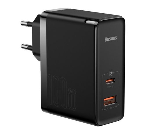 BASEUS hálózati töltő USB+Type-C aljzat (100W, GaN5, PD gyorstöltő) FEKETE