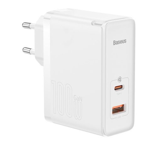 BASEUS hálózati töltő USB+Type-C aljzat (100W, GaN5, PD gyorstöltő 4.0) FEHÉR