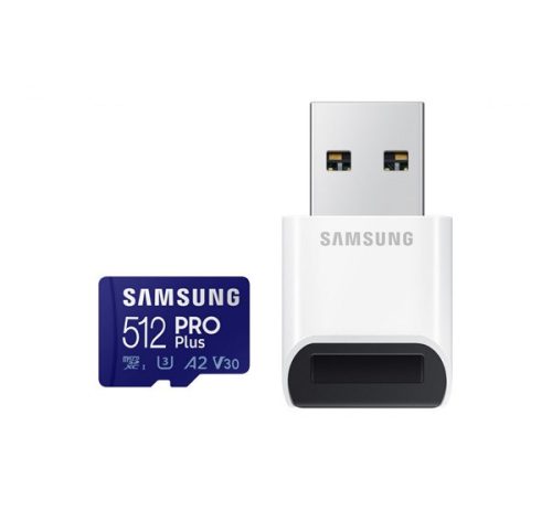 SAMSUNG memóriakártya 512GB (microSDXC PRO Plus - Class 10, UHS-1) + USB kártyaolvasó