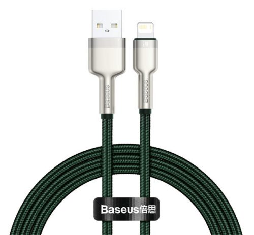 BASEUS CAFULE adatkábel (USB - lightning, 2.4A, gyorstöltő, 100cm, cipőfűző) SÖTÉTZÖLD