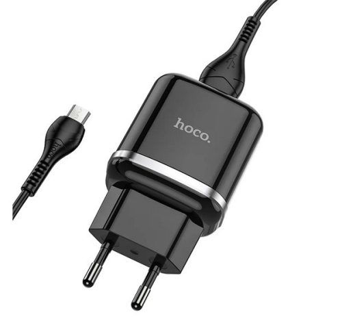 HOCO N3 hálózati töltő USB aljzat (18W, gyorstöltő 3.0 + microUSB kábel) FEKETE