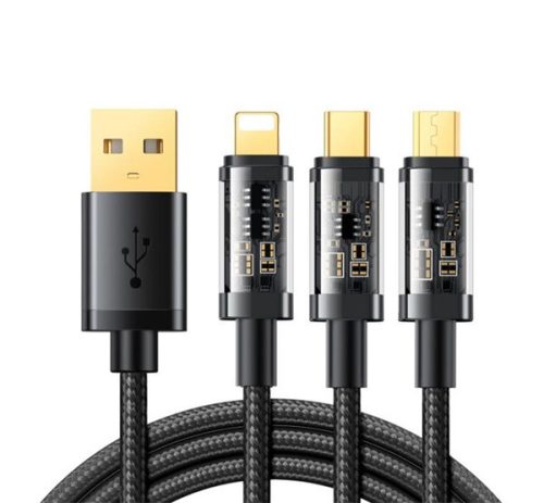 JOYROOM adatkábel 3in1 (USB - lightning/Type-C/microUSB, 3.5A, 120cm) FEKETE