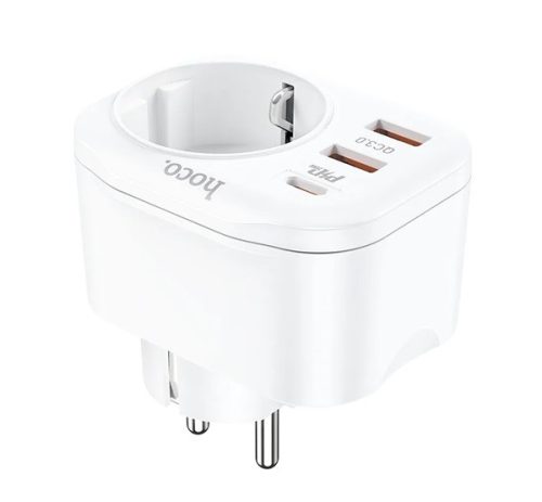 HOCO NS3 hálózati elosztó (AC+2 USB+Type-C aljzat 20W, PD gyorstöltő 3.0) FEHÉR