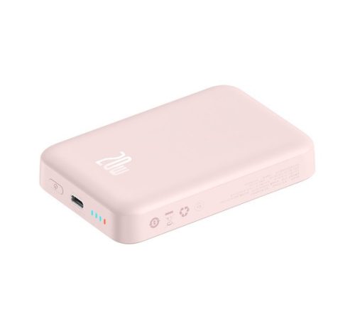 BASEUS vésztöltő Type-C aljzat (10000mAh, 20W, wireless, MagSafe, gyorstöltő + Type-C kábel) RÓZSASZÍN