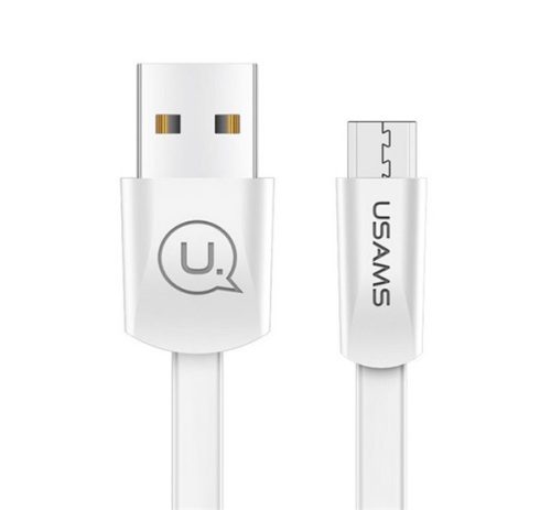 USAMS U2 adatkábel (USB - microUSB, 2A, gyorstöltő, 120cm, lapos kábel) FEHÉR