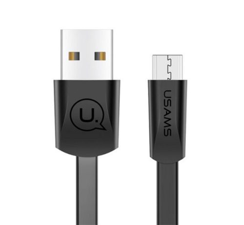 USAMS U2 adatkábel (USB - microUSB, 2A, gyorstöltő, 120cm, lapos kábel) FEKETE