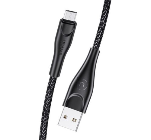 USAMS U41 adatkábel (USB - microUSB, 2A, gyorstöltő, 100cm, törésgátló, cipőfűző) FEKETE