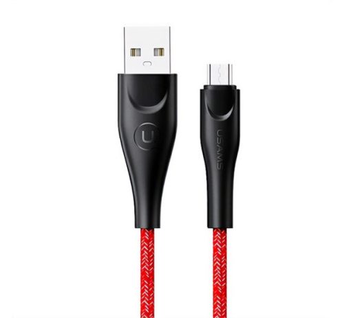 USAMS U41 adatkábel (USB - microUSB, 2A, gyorstöltő, 200cm, törésgátló, cipőfűző) PIROS