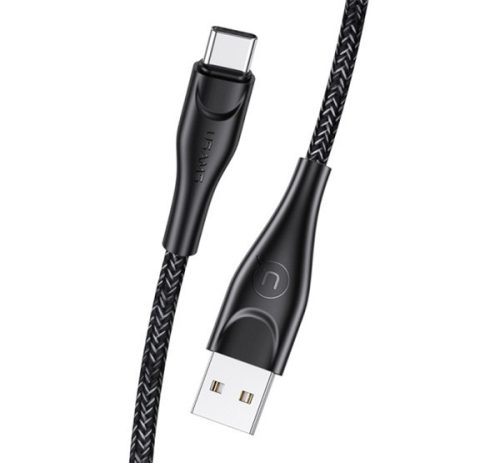 USAMS U41 adatkábel (USB - Type-C, 2A, gyorstöltő, 100cm, törésgátló, cipőfűző) FEKETE