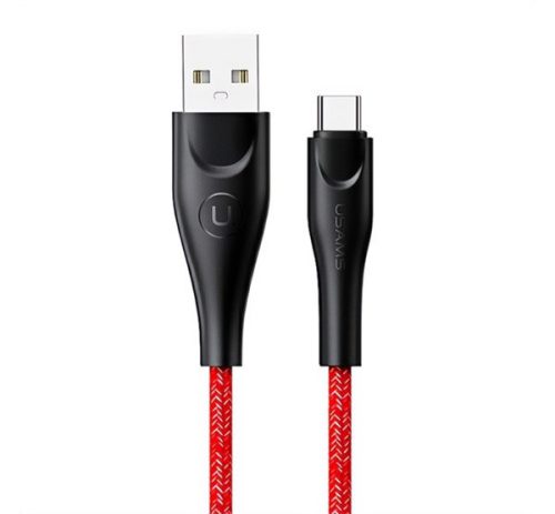 USAMS U41 adatkábel (USB - Type-C, 2A, gyorstöltő, 100cm, törésgátló, cipőfűző) PIROS