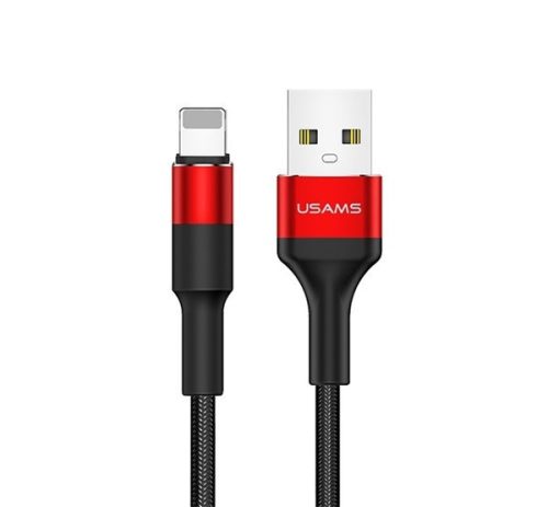 USAMS U5 adatkábel (USB - lightning, 2A, gyorstöltő, 120cm, cipőfűző) PIROS