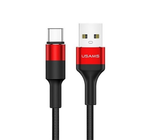 USAMS U5 adatkábel (USB - Type-C, 2A, gyorstöltő, 120cm, cipőfűző) PIROS