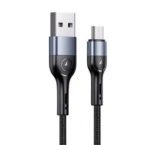 USAMS U55 adatkábel (USB - microUSB, 2A, gyorstöltő, 100cm, cipőfűző) FEKETE