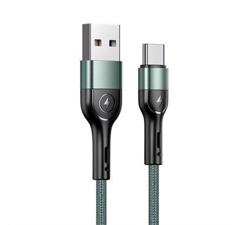 USAMS U55 adatkábel (USB - Type-C, 2A, gyorstöltő, 100cm, cipőfűző) SÖTÉTZÖLD