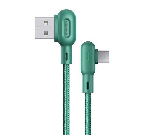 USAMS U57 adatkábel (USB - microUSB, 2A, gyorstöltő, 120cm, 90 fokos, cipőfűző) SÖTÉTZÖLD