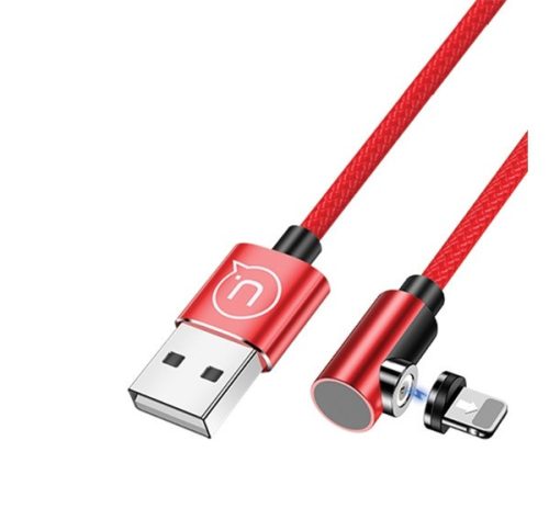 USAMS U54 adatkábel (USB - lightning, 2A, gyorstöltő, 100cm, 90 fokos, mágneses) PIROS